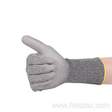 Hespax HPPE Anti-cut Extended Cuff PU Safety Gloves